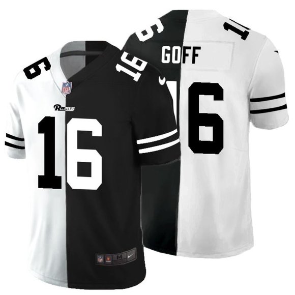 Men's Los Angeles Rams Black & White Split #16 Jared Goff Limited Stitched Jersey